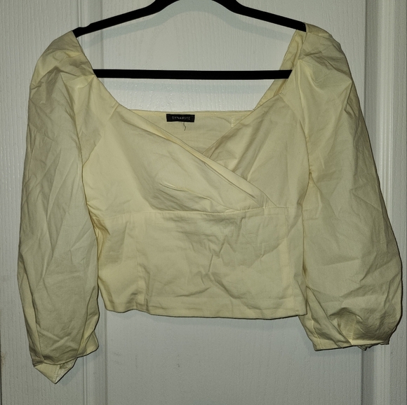 Dynamite yellow blouse with lantern sleeves  and sweetheart neckline in sz XS - Picture 7 of 7